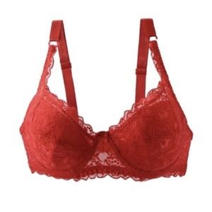 GYCL Ultrathin Underwire Push Up 3/4 Lace Bra, Red size Large 32B Sexy Valentine